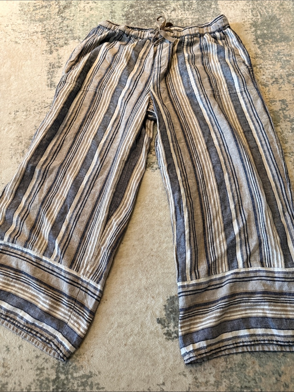 Casa Cabana Linen Blend NauticalStriped Wide-Leg Pants - Blue and Tan, Size M